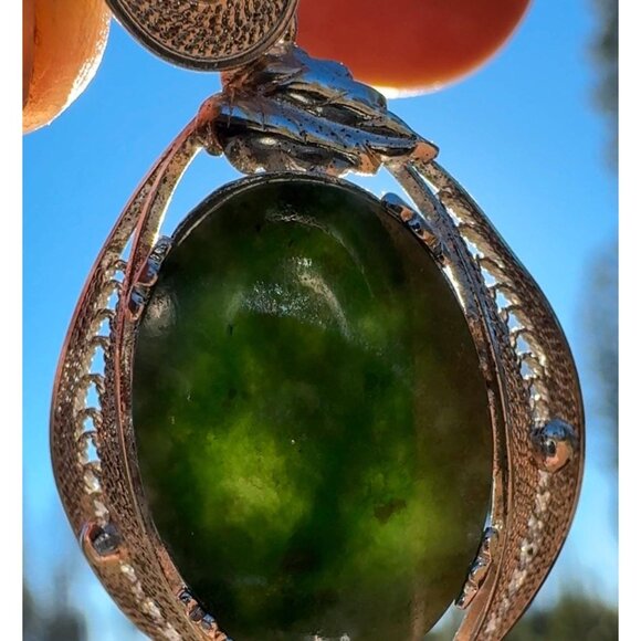 Vintage Jade Pendant Signed Sorrento - Sterling Silver - Picture 1 of 7